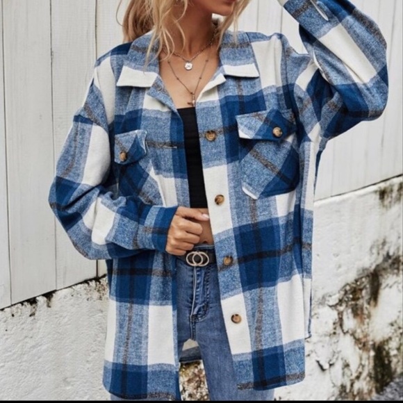 #94 CLOSEOUT SALE 🌸New Plaid Oversized Flannel shirt Jacket Shacket - Picture 4 of 6
